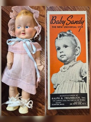 RARE Vintage/Antique Baby Sandy Doll 1940 s box Universal Ralph A Freundlich USA