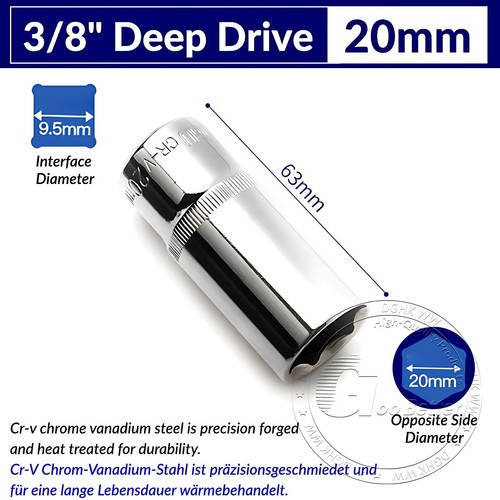 Chrome Plated 6 Point Sockets 3/8" Drive, Shallow or Deep Choose Size 6mm - 24mm - Afbeelding 37 van 47