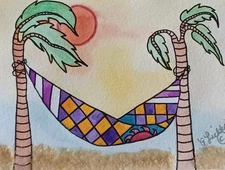Original Hammock Painting Mixed Media on Paper