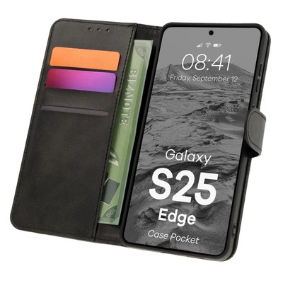 Handyhülle mit Klappe für Galaxy S25 Edge Bizon Case Cover Schutz Hülle Schwarz