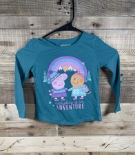 Peppa Pig Girls 4T Teal Shirt 2020 Kids TV Show Long Sleeve Cotton Casual Top
