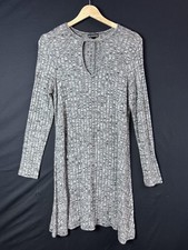 Kristin Nicole Sweater Dress Womens Small Gray Knit Keyhole Swing Long Sleeve