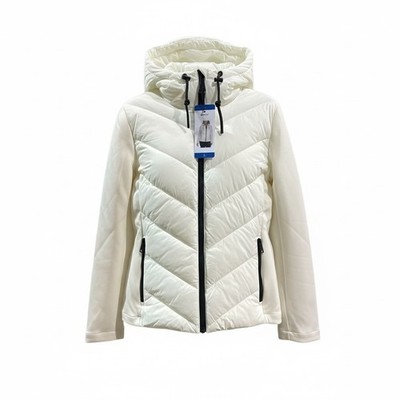Coat Jacket White Red Womens M-XXL Hooded DKNY New Zipper Pockets Scuba Puffer