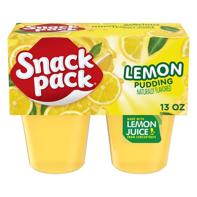 Snack Pack Lemon Pudding, 3.25 oz Pudding Cups, 4 Count