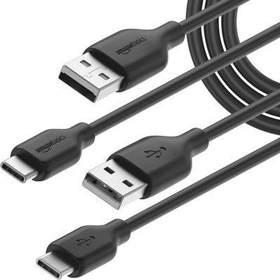 Amazon Basics 2-Pack USB-C to USB-A 2.0 Fast Charging Cable, 480Mbps Speed