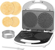 Mini Pizzelle Maker Machine with a 3'' Cutter, Mini Stroopwafel Iron, Bake 2 X 4