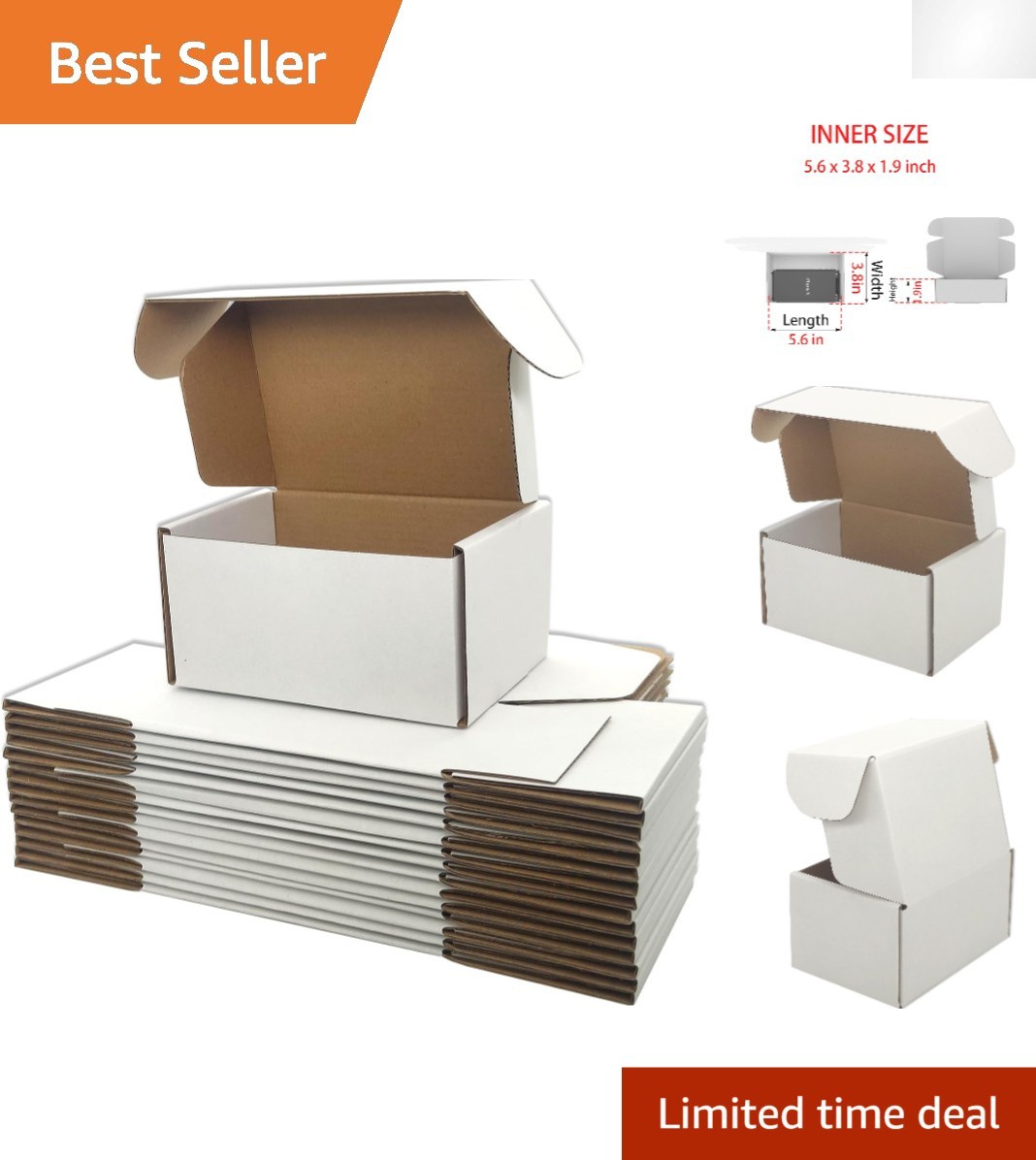 Set of 50 White Corrugated Shipping Boxes 6x4x2 - Easy to Assemble & Recyclable