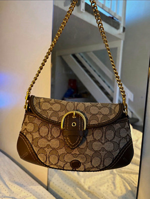 Coach Soho Signature Jacquard Canvas/Leather Shoulder Bag Brown Beige Gold