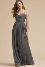 Anthropologie x BHLDN Elowen Embellished Maxi Dress Steel Sz 6
