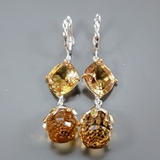 Orecchini fatti a mano 28 ct+ quarzo citrino naturale argento sterling 925 /E133420