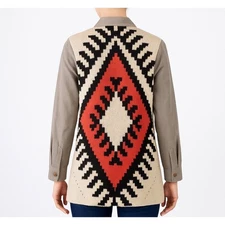 Davi & Dani Utility Jacket Womens M Gray Aztec Southwestern Back Shacket Boho