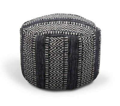 Schwarz Chevrons Handgewebt 100% Baumwolle Rund Pouf Sitz Sitzsack Fußbank
