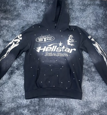 Hellstar Men's Black Pullover Hoodie Graphic Logo Print Pouch Pocket