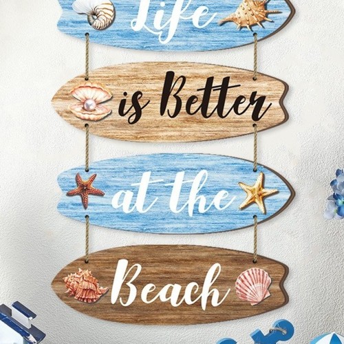 Vintage Surfboard Hanging Pendant Ocean Coastal Wall Decor Summer Season - Picture 3 of 12