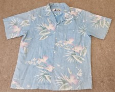 Vintage Shoreline Hawaiian Mens Shirt Blue USA Made In Hawaii Floral Design