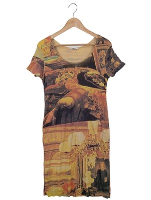 AMBIENTE Bleistiftkleid Damen Kleid Gr. DE 36 hellorange-schwarz Casual-Look