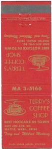 Terry's Coffee Shop in Seattle, Washington, FS Matchcover