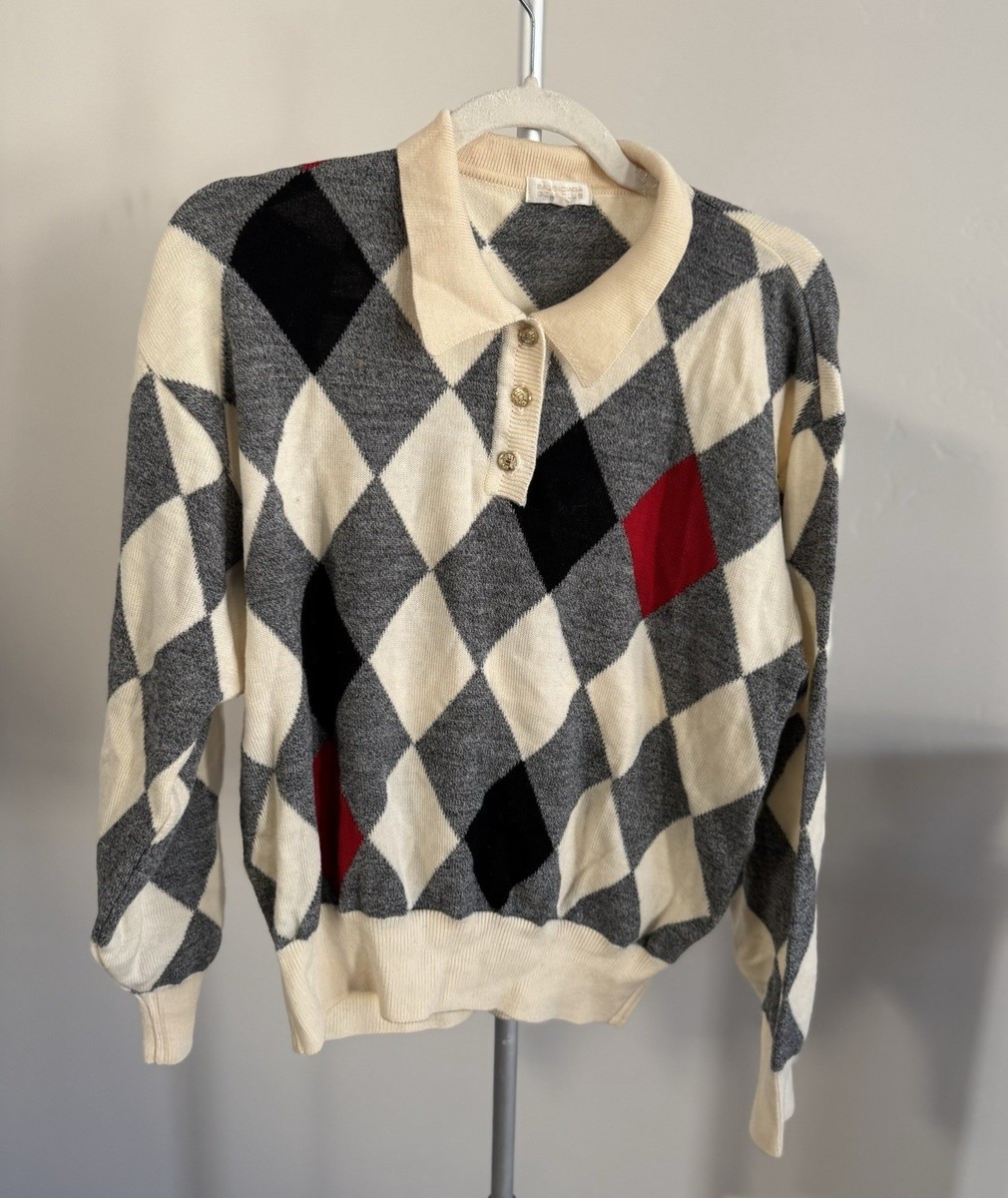 Balenciaga Golf Club Japan LL 100% Wool Argyle Knit Polo Sweater