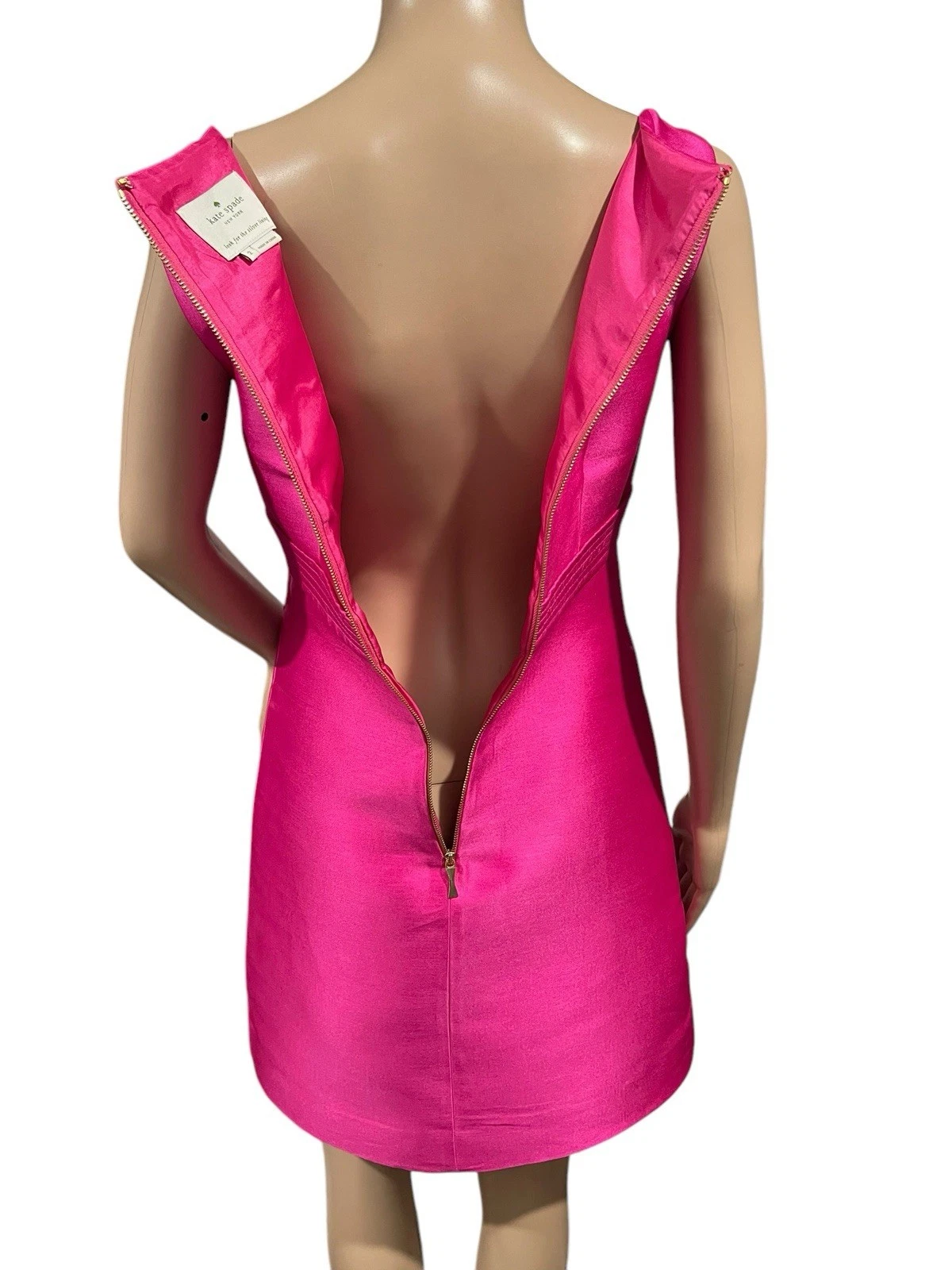 Abito donna Kate Spade New York origami linea A rosa fiocco taglia 2