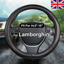 For Lamborghini Deluxe Leather Steering Wheel Cover Real Cowhide 15'' (Black)