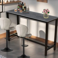 Slate Marble Bar Table 120cm, High Dining Counter Breakfast Table for 4-6 Person