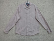 VINTAGE Tommy Hilfiger Button Up Shirt Large Adult Red Striped Pocket Logo Mens