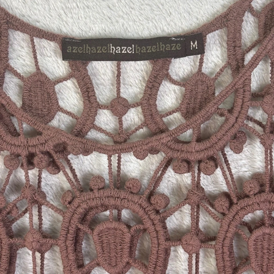 Hazel дымка женщин богемное коричневый крючком бахрома Майка фестиваль пляж Sz M - Изображение 2 из 4