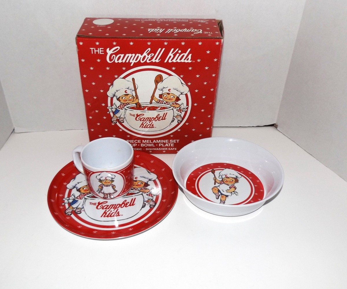 Campbell kids 3PIECE set 新品　キャンベルスープ 1991 Campbell Kids 3 Piece Melamine Set Cup-Bowl-Plate New Other