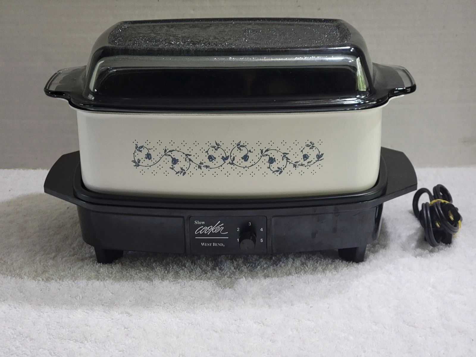 VINTAGE 4 QT WEST BEND SLOW COOKER WITH GRIDDLE BASE GLASS ADJ TEMPS EUC USA