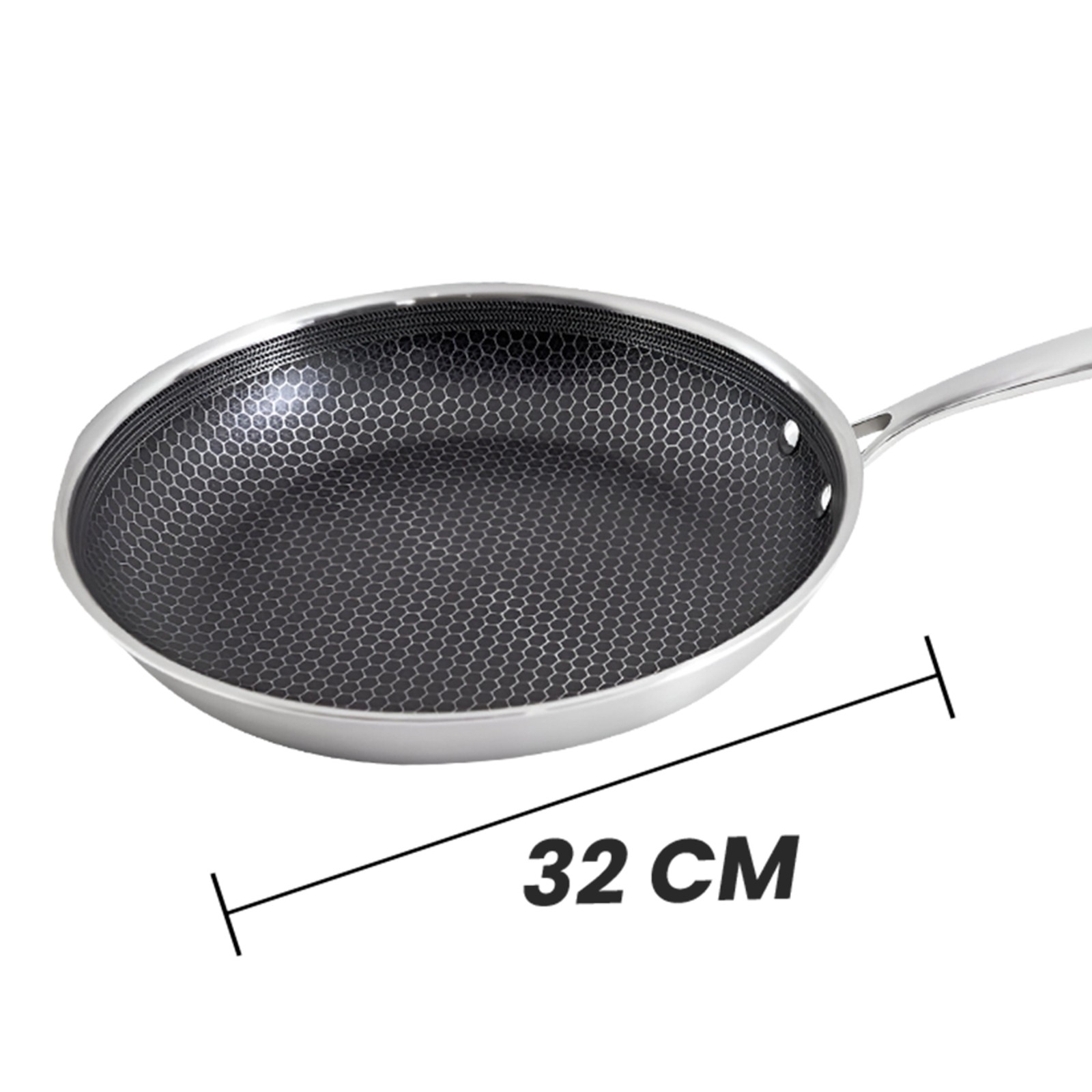 Wok 32 cm Cheffinger en acier inoxydable argenté avec revêtement nid d'abeille