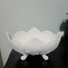 Vintage Jeanette Glass Shell Pink Milk Glass Lombardi Bowl- Embossed Porcelain