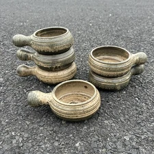 Pottery Bowl Set 6 Brown Green Drip Glaze Soup Chili Handle Julie Stewart