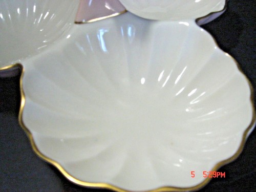 VTG Lenox 3 Section Condiment /Nut /Candy Dish Salmon & Ivory Beige w/Gold Trim - Picture 4 of 7