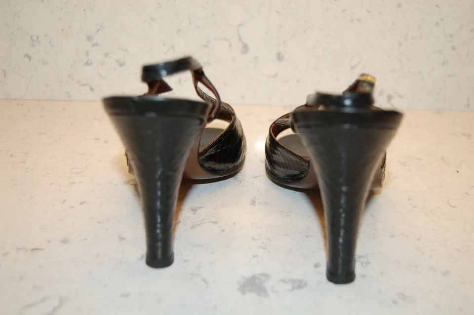 Sexy! ZAPATOS DE TACÓN ALTO DISCOTECA DE COLECCIÓN AÑOS 70 NEGROS DE PIEL DE SERPIENTE REAL PUNTA ABIERTA 37/7? Foto 4 de 4