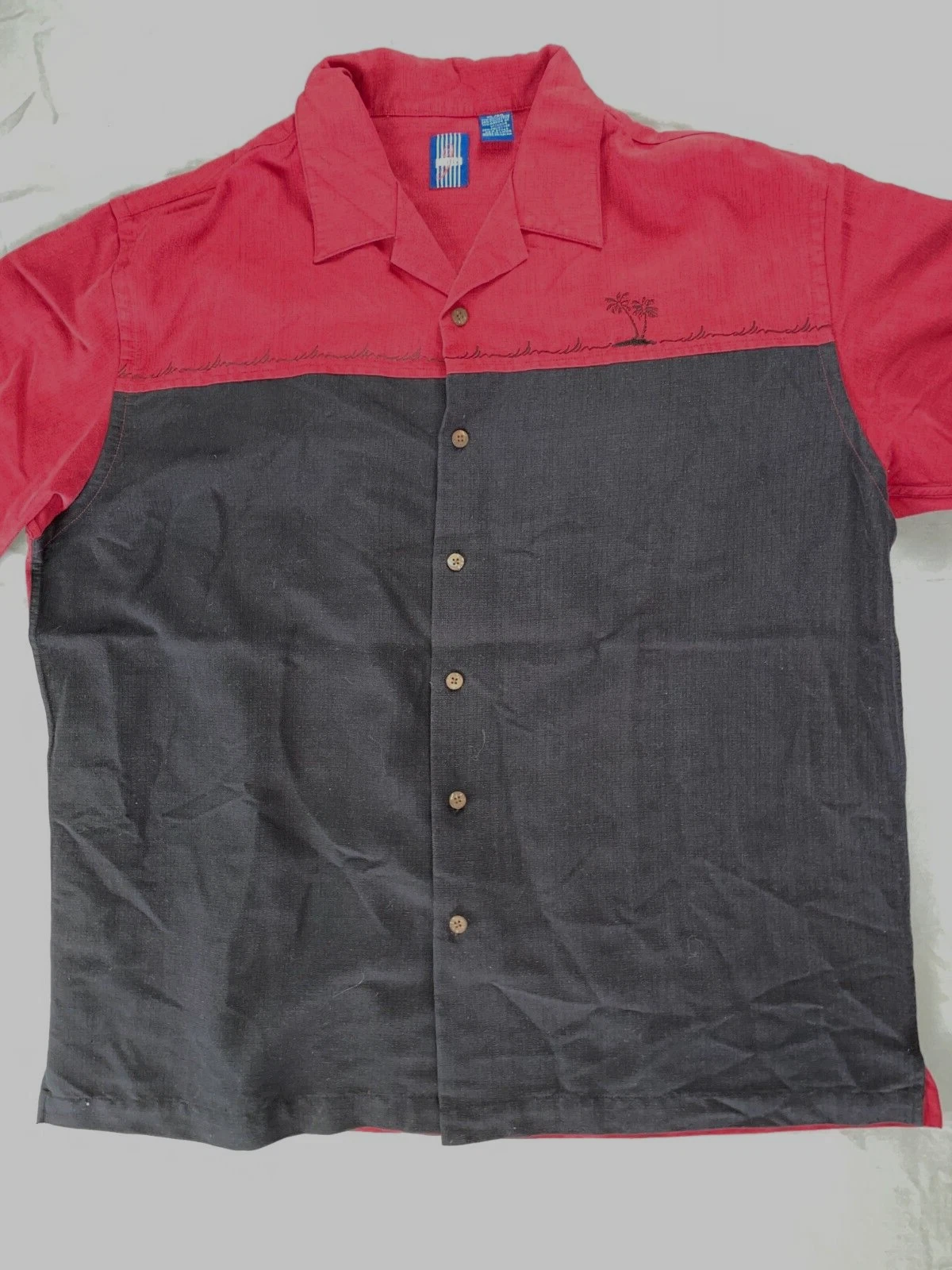 Jantzen Vintage Short Sleeve Button Front Hawaiian Camp Shirt. Linen Look. XL.