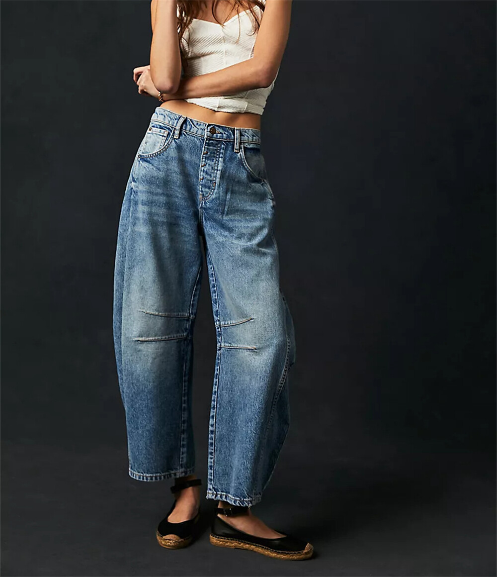 Wide Leg Baggy Jeans Womens Casual Loose Mid Waist Denim Pants