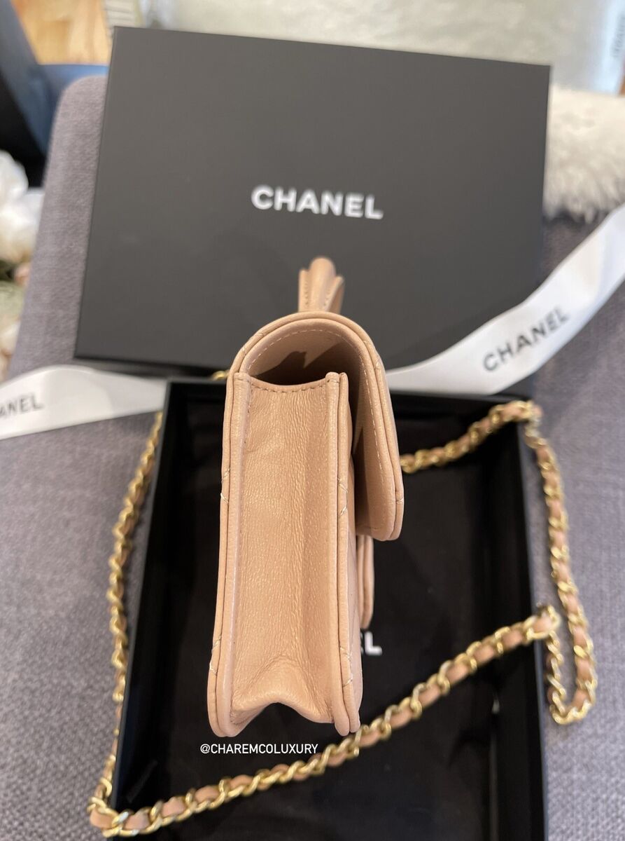 🦄 21K CHANEL Small Beige Mini WOC Wallet On Chain Card Coin Flap