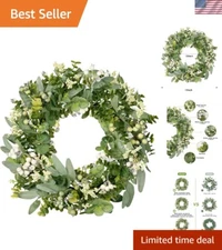 Artificial Spring Summer Greenery Wreaths for Front Door Green Eucalyptus Lea...