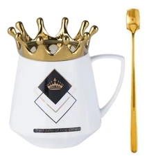 12 Oz Coffee Mugs with Crown Lid and Spoon Birthday Mug Gifts for Women Friend