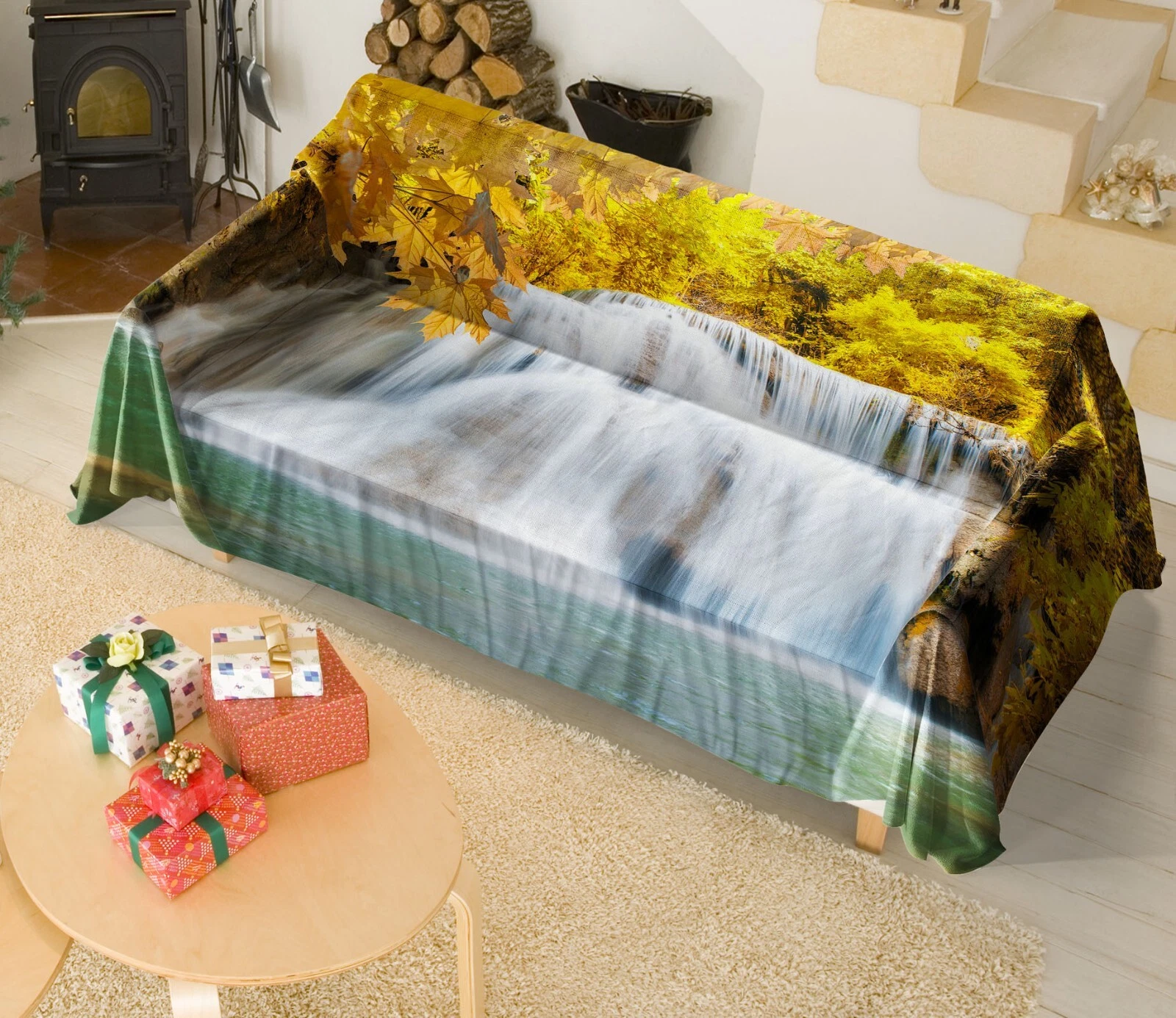 3D Golden Leaves N2838 Sofa Cover High Stretch Lounge Slipcover Protector Couch