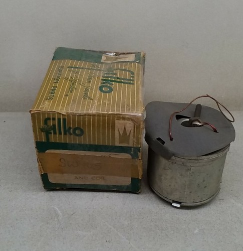 Gray metal SW105 Filko ignition coil with red and green printed box labeled “SW105 Filko and Coil.”