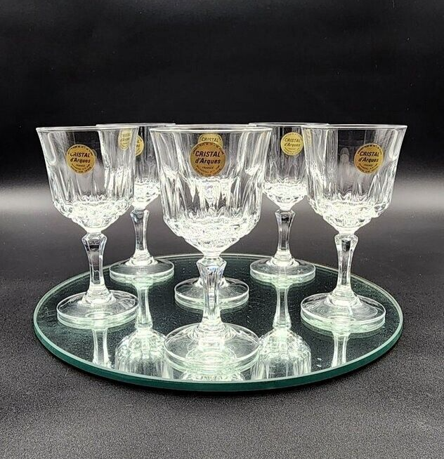 Set 6 Vintage Crystal Wine Glasses Cristal France Genuine Lead