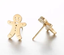Gingerbread Man Christmas Holiday Stainless Steel Stud Earrings
