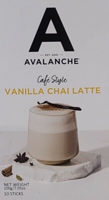 Avalanche Vanilla Chai Latte Cafe Style Coffee Drink Mix 10 Sticks NWT 200g