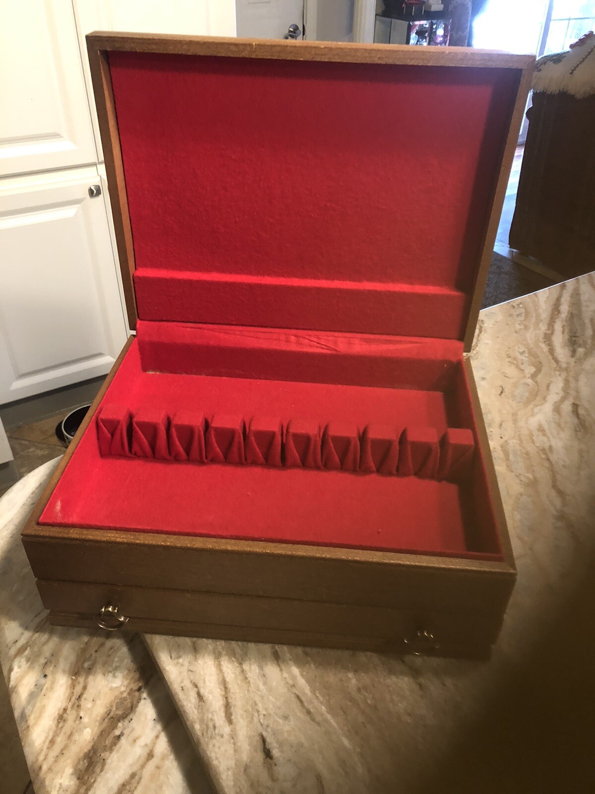 VINTAGE Oak Silver Flatware Storage Chest Wood w/Drawer Tarnish