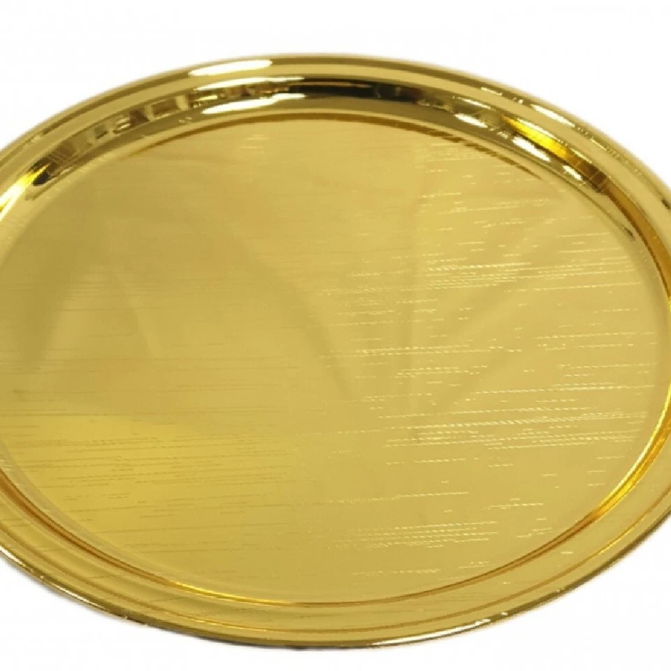 Heavy 16'' inch Large Gold Plated Indian Round Serving Tray Platter Cake, Drinks - Image 2 of 4