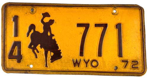 Wyoming 1972 License Plate Vintage Auto Niobrara Co 14 771 Collector Pub Decor
