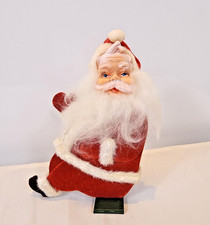 Vtg Flocked felt flat Santa Claus Doll Christmas Figure Japan Rubber Face wood