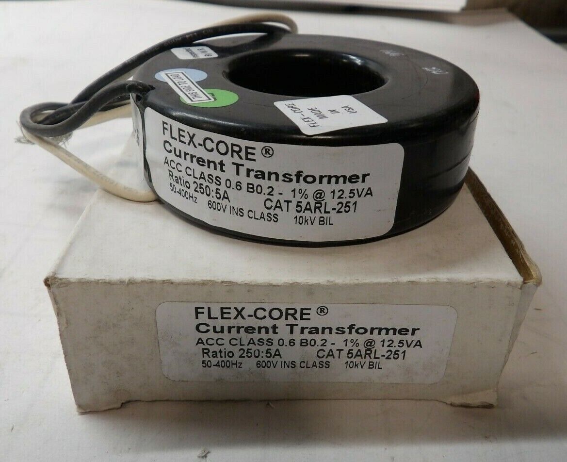 NEW FLEX-CORE 600V 50-400Hz 250:5A RATIO CURRENT TRANSFORMER 5AR