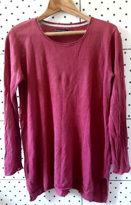 GUDRUN SJODEN Knitted Solid Basic Linen Tunic Pul… - image 2